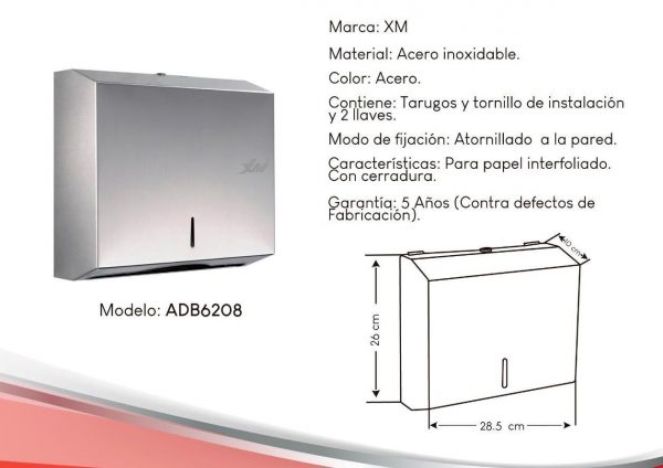 dispensador de papel en acero