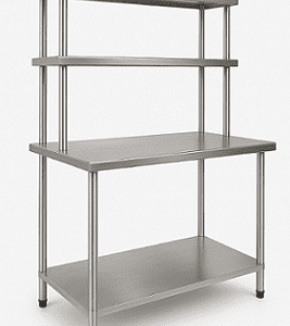 mesa de 2 niveles y 2 repisas en acero inoxidable