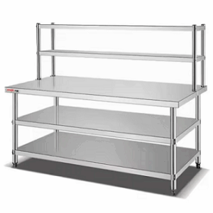 MESA DE 3 NIVELES CON 3 REPISAS EN ACERO INOXIDABLE